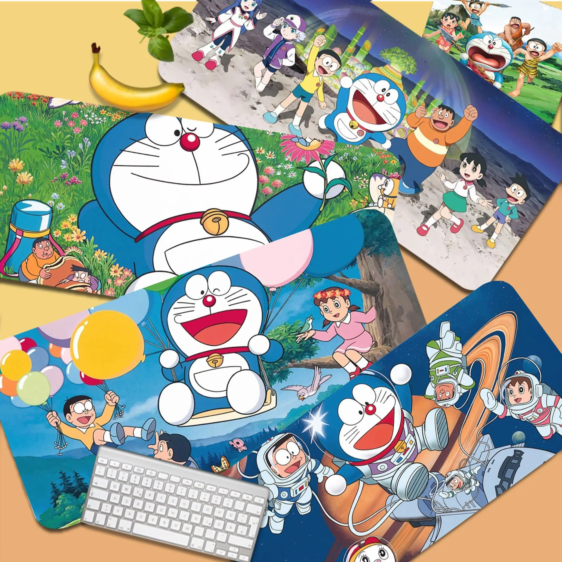

Cute Anime Doraemon Mousepad girl pad Keyboards Mat Rubber Gaming mousepad Desk Mat Size large Edge Locking Game Keyboard Pad