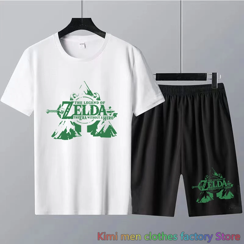 Men Zelda Fans printing TShirts Shorts Sets 2 Piece Outfits Sets for Men Zelda Tears of The Kingdom Summer Tracksuit Cotton Set