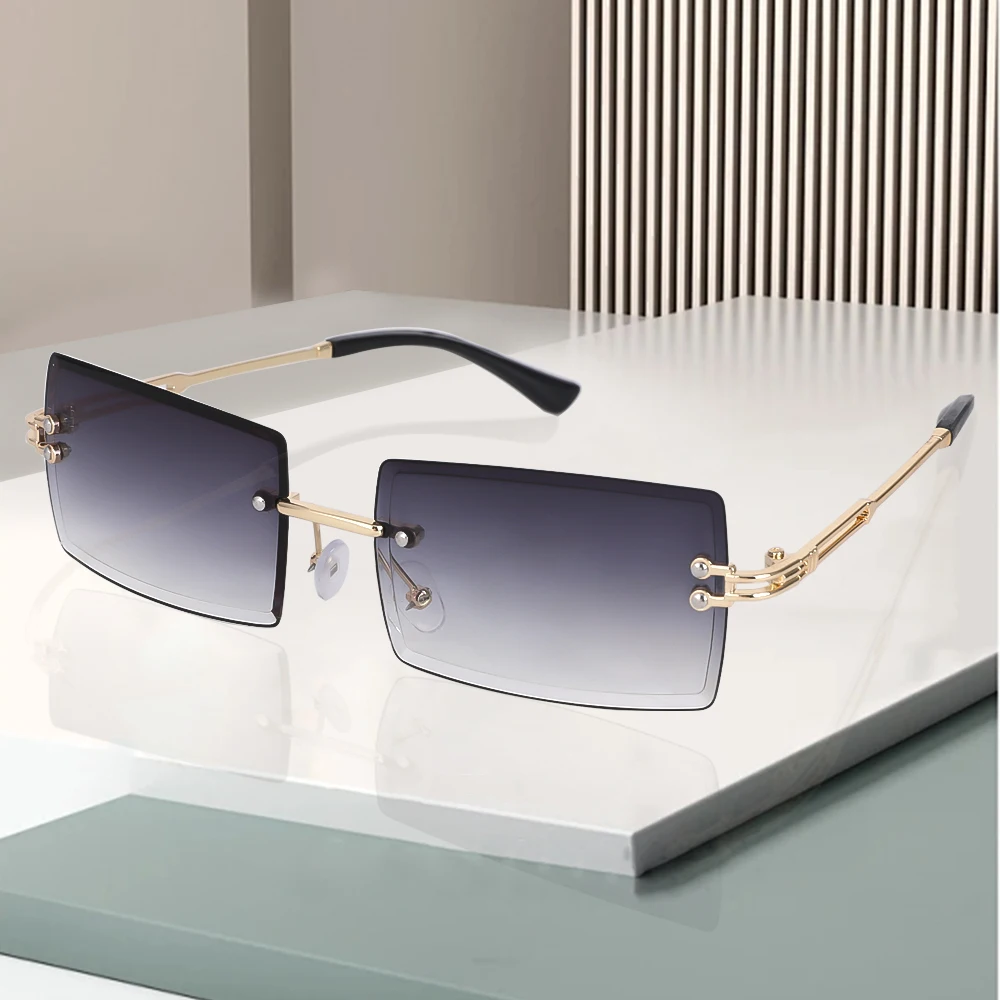 Женские солнцезащитные очки с защитой UV400 ретро-стиль без оправы оправа из сплава