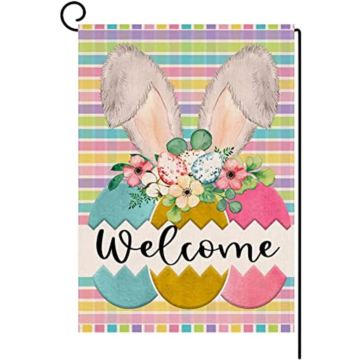

Colorful Plaid Easter Garden Flag 12x18 In Vertical 2 Sided Burlap Bunny Rabbit Ear Floral Farmhouse Yard Outdoor Decoration