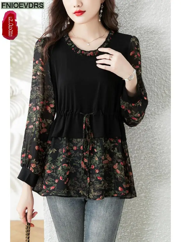 Блузка женская с баской V-образным вырезом на завязках