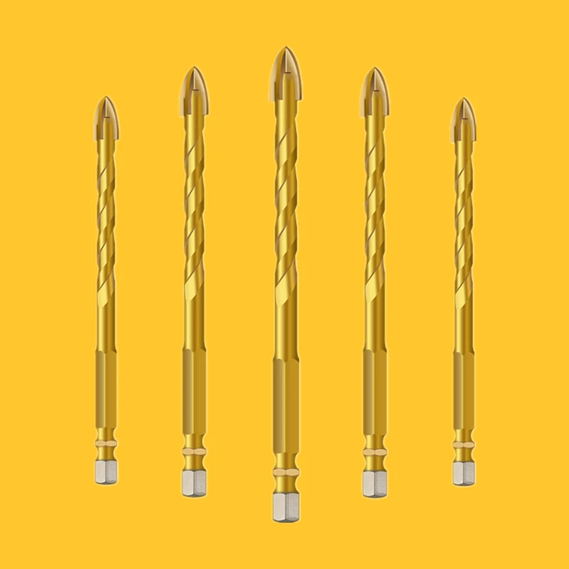 

New 5mm/6mm/8mm/10mm/12mm Ceramic Tile Glass Titanium Plated Drill Bits 6.35mm Hex Shank Set Power Tools Cross Triangle Drill