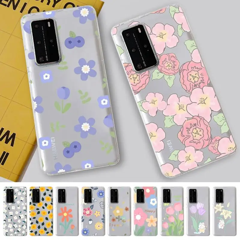 

Floral illustration Phone Case For Samsung S 20 21 22 23 for Redmi Note7 8 9 10 for Huawei P20 30 40 Clear Case