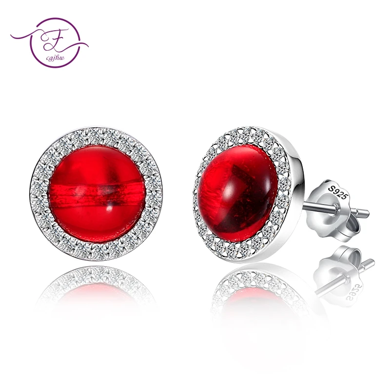 

Fashion 8MM Natural Carnelian Stud Earrings For Women High Quality 925 Silver Jewelry Vintage Earring On Sale