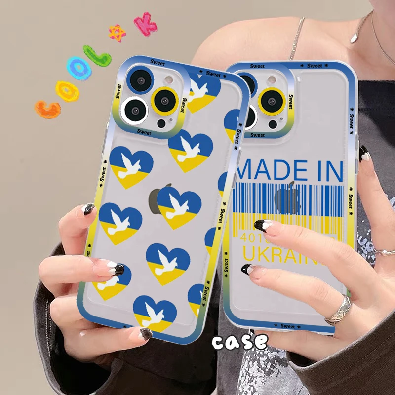 

Ukraine Flag Badge Pattern Phone Case For IPhone 11 12 13 14 Mini Pro Max XR X XS TPU Clear Case For 8 7 6 Plus SE 2020