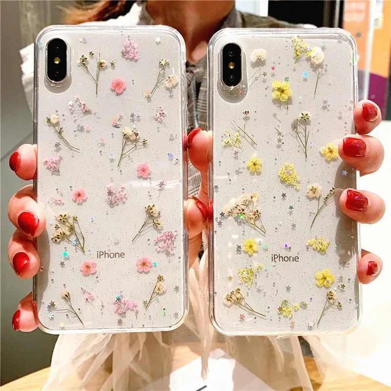 

Dry flower case for iphone 11 12 13 pro XS Max XR 6s 7 8 Plus SE2 phone cases Real floret cover for iPhone 11 12Pro 12mini case