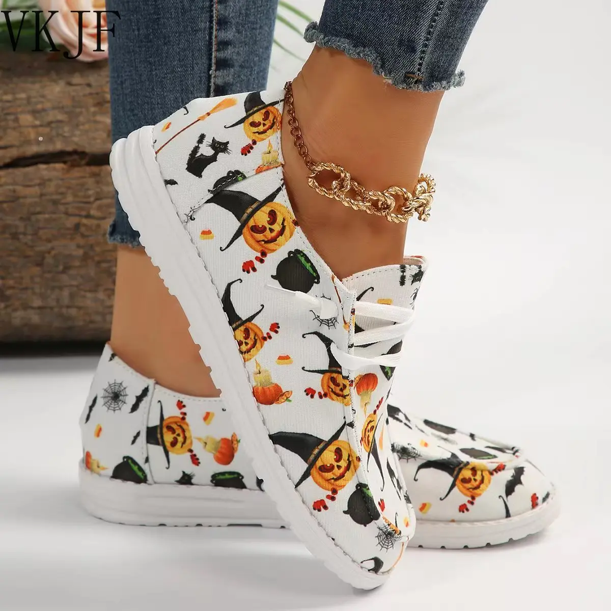 

Autumn Halloween Pumpkin Printing Flat Shoes Fashion Casual Flat Canvas Shoes Comfortable Round Toe Sneakers Sport Shoes