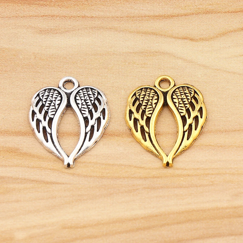 

30 Pieces Tibetan Silver Guardian Double Angel Wings Open Heart Charms Pendant For DIY Jewelry Making Finding Accessories