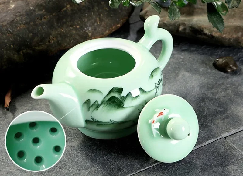 Чайник Gaiwan Чайные посуды Самовар Исин Селадон Керамический набор Горшки 220 мл