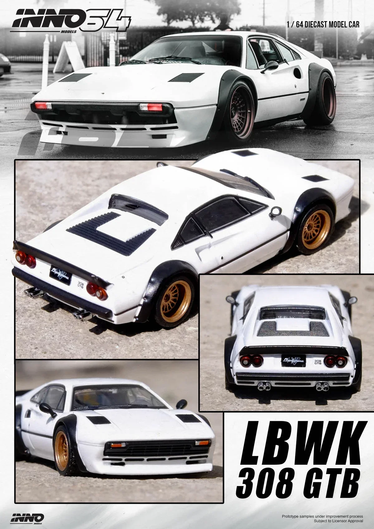 INNO 1:64 LBWK 308 GTB Белая литая модель автомобиля