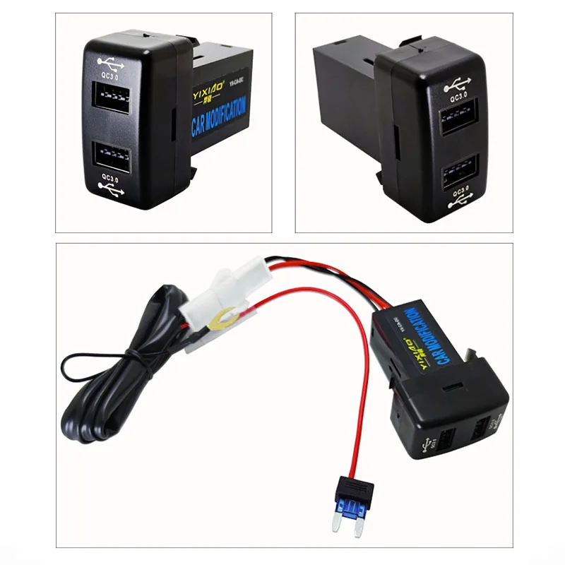 Красное быстрое зарядное устройство для автомобиля USB с двумя разъемами 12 В/24 В