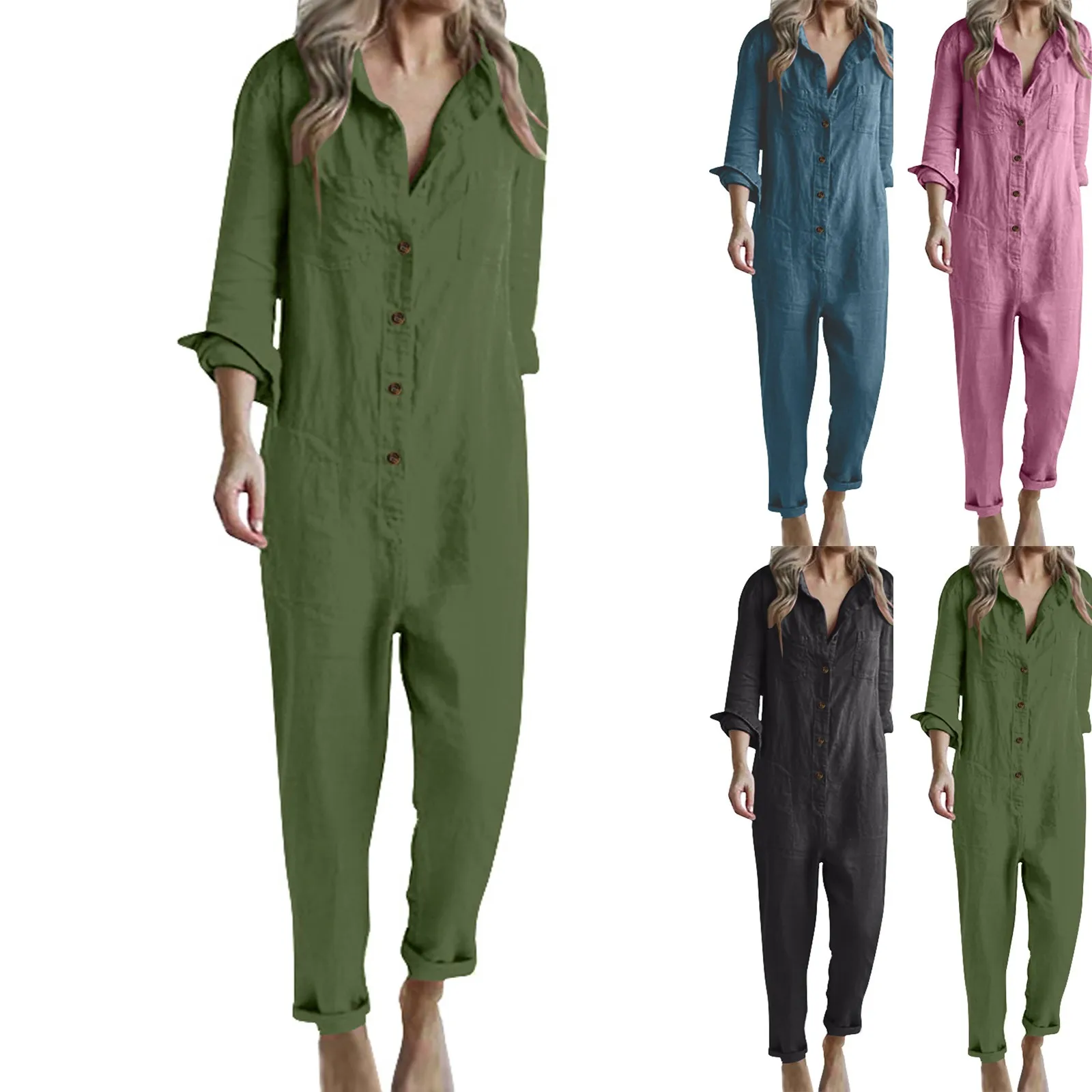 Женский комбинезон с длинным рукавом повседневный однотонный офисный на