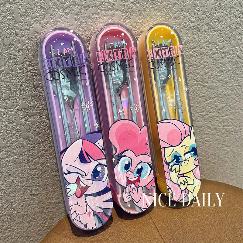 Фото Мой маленький пони, аниме 304, детская посуда из нержавеющей стали, Pinkie Pie, офисный работник, портативный ланч-бокс, ложка, набор палочек для еды, подарок №1