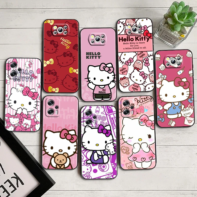 

Cartoon HelloKitty For Xiaomi Poco F5 X5 C55 C50 M5 M4 X4 X3 F3 GT NFC M3 C3 M2 F2 F1 X2 Pro Silicone Black Phone Case Fundas