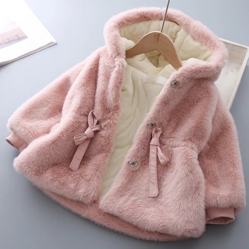 Купи LZH 2022 Winter Child Girl Coat Fashion Soild Hooded Faux Fur Jackets For Girls Clothes Kids Thicken Warm Outwear Coat 1-5 Years за 562 рублей в магазине AliExpress