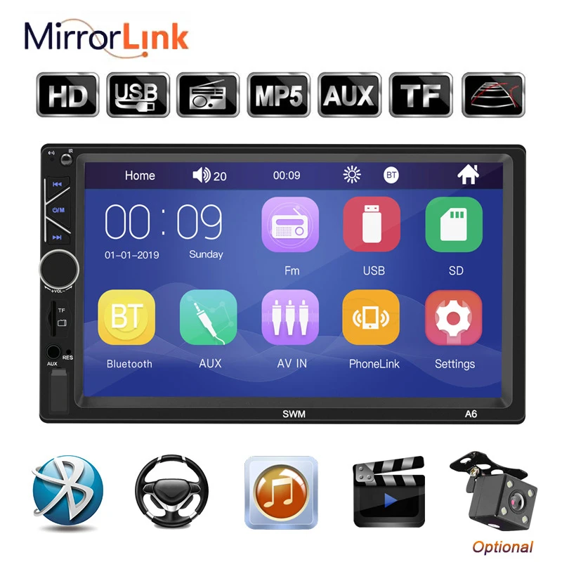 

The new model supports Apple Android interconnected car MP5/MP3 card player radio bluetooth reversing video