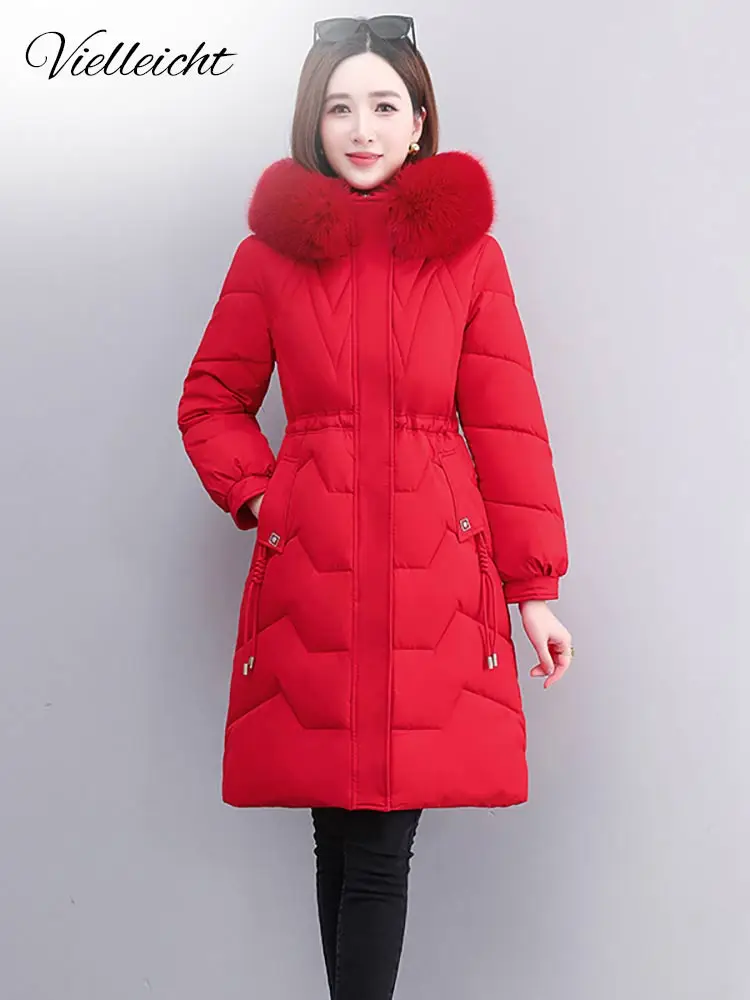

Vielleicht Loose Long Fur Hooded Puffer Jacket Women Solid Thicken Cotton Padded Coat Autumn Winter Female Warm Clothes Outwear