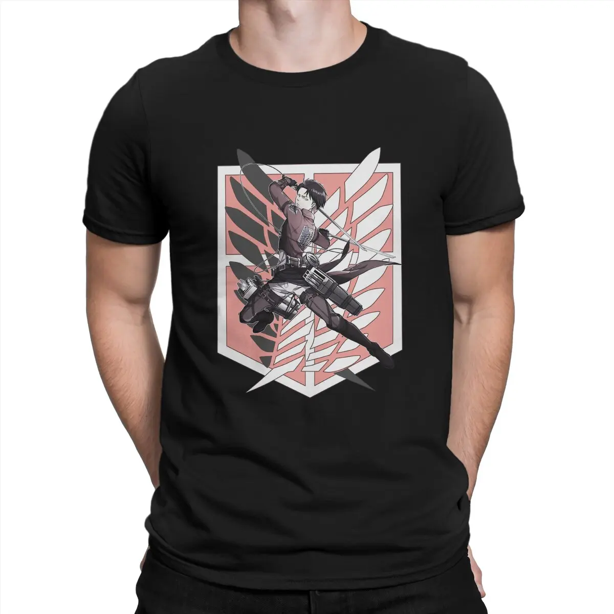 

Attack on Titan Levi Anime Pink Wings Tshirt Homme Men's Clothing Blusas Polyester T Shirt For Men