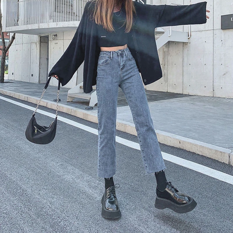

Ankle-length Jeans Women Ripped Vintage Elasticity High Quality Washed Harajuku All-match Students Leisure Lady Daily Female New