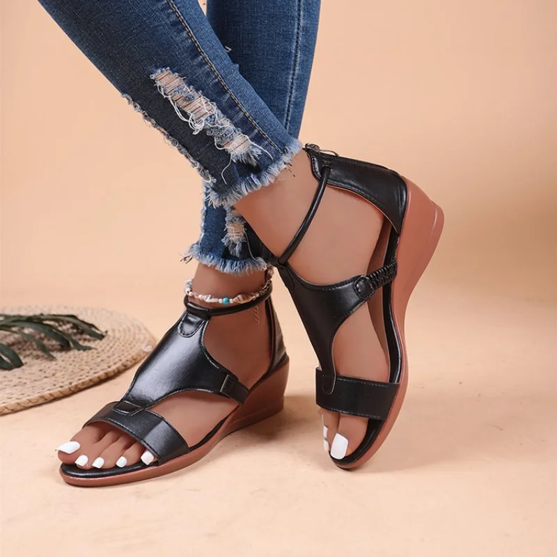 

Женские босоножки на молнии, летние сандалии с круглым носком, на платформе, 2023