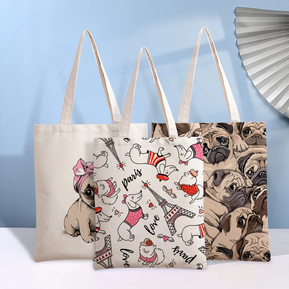 

Dog Design Reusable Tote Bags Cotton Canvas Cloth for Grocery Shopping Canvas Grocery Shopping Bags with Handles