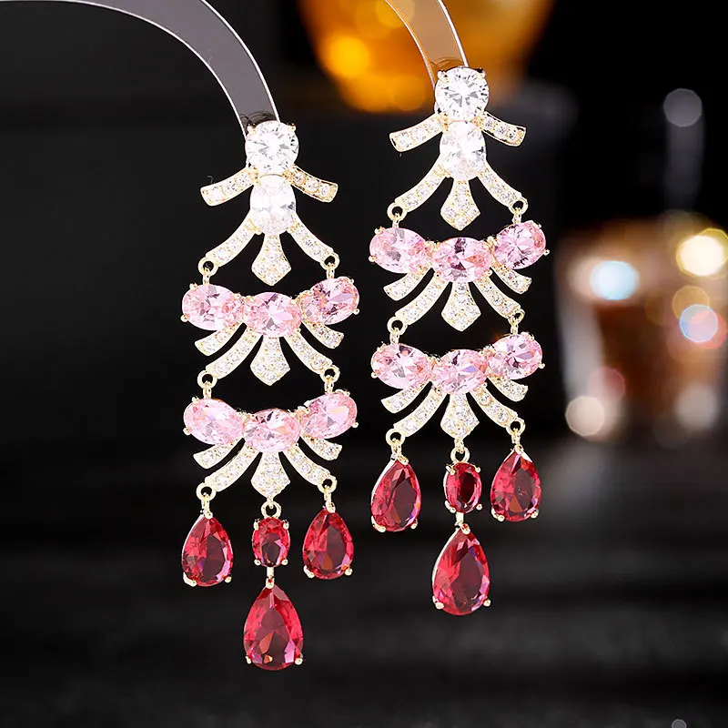 

New Luxury Cubic Zirconia Crystal Long Earrings For Women Girls Wedding Party Jewelry Statement Long Tassel Earrings Accessories