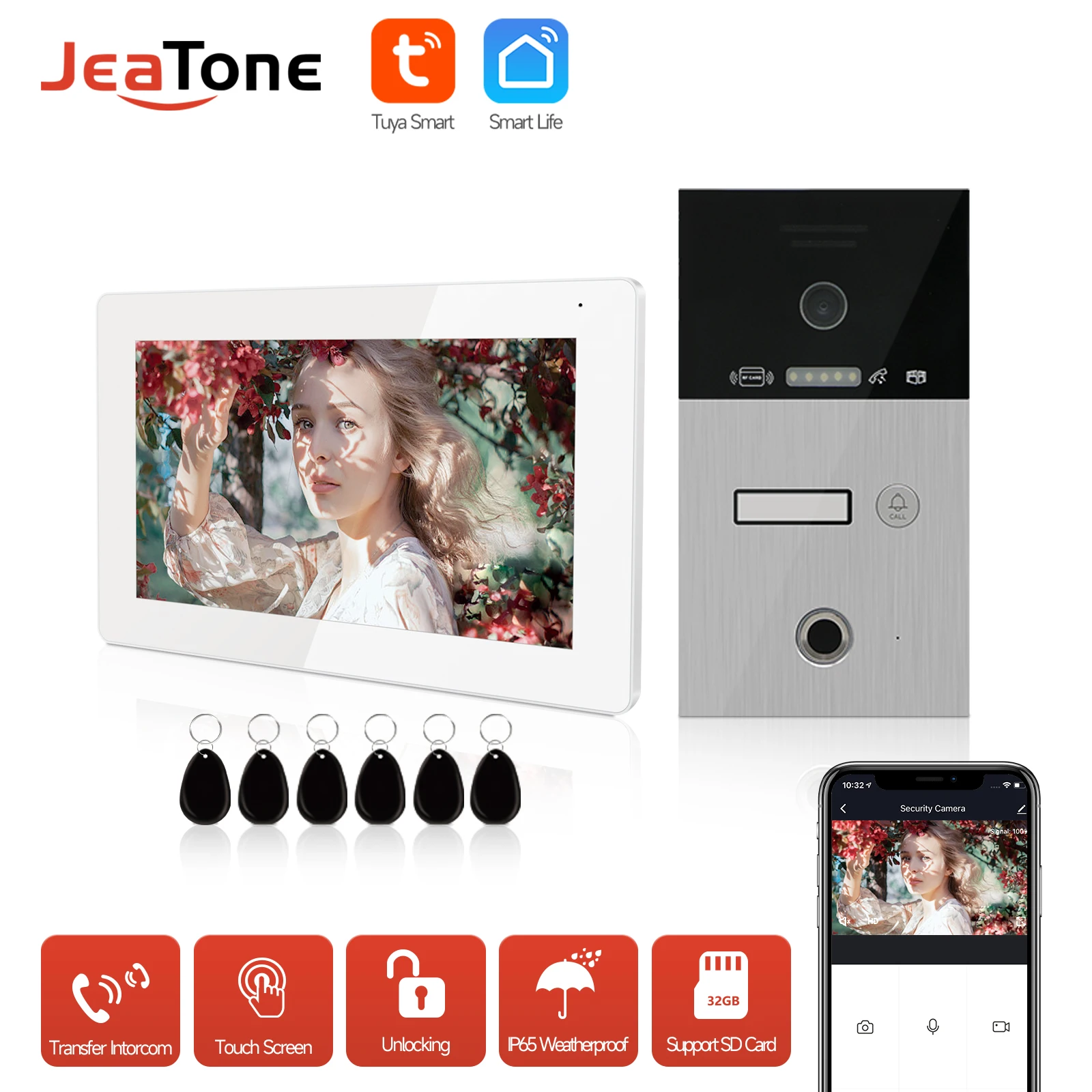 Jeatone TUYA 7” WIFI IP Video Intercom for Home/ in the Apartments 1F/2F/3F Security Protection Doorbell Fingerprint RFIC Coder enlarge