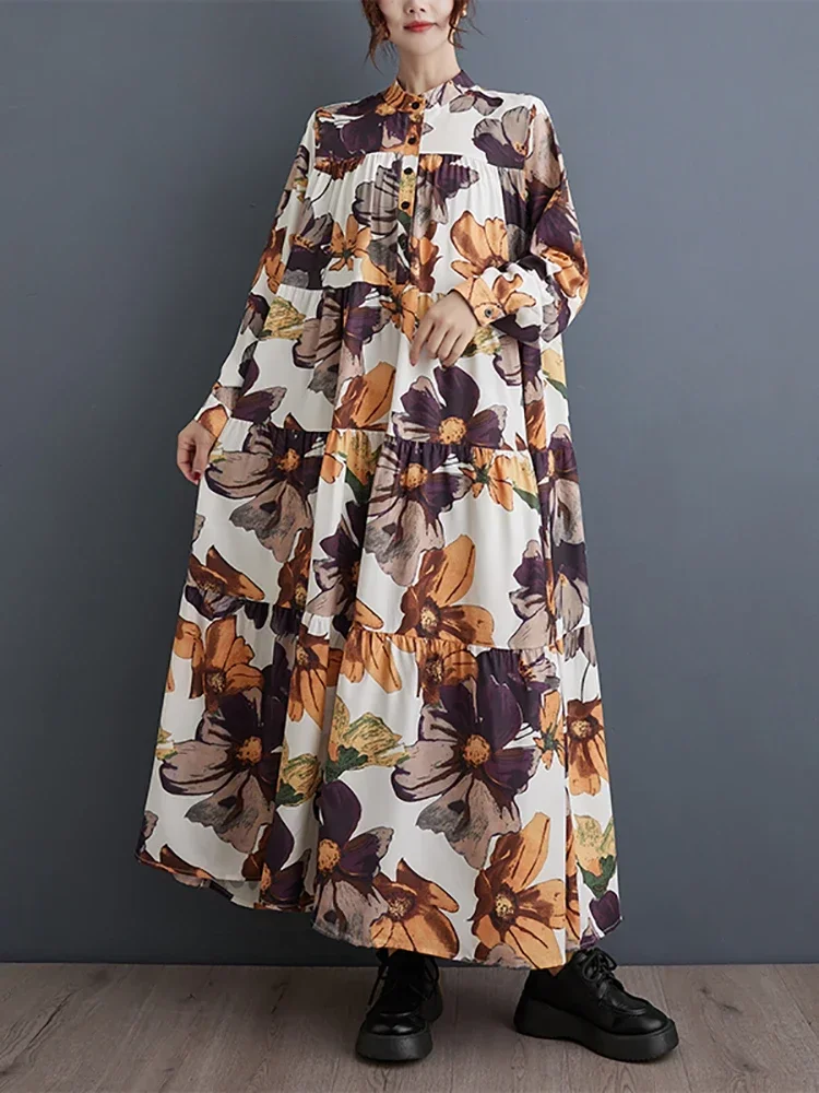 Однобортные платья XITAO с принтом в стиле пэчворк пуловер воротником-стойкой