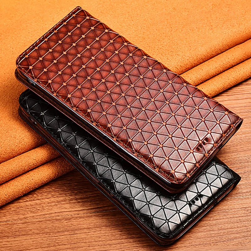 rhombus texture genuine leather case for infinix smart 5 6 pro smart hd 2021 zero 5g cowhide magnetic flip cover phone shell free global shipping
