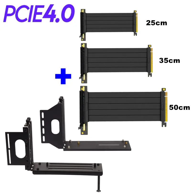 

Riser Black PCI-E Graphics Card Vertical Bracket Base GPU Mount Holder + GEN4 PCI Express 4.0 16X Riser Extension Cable 10~60CM