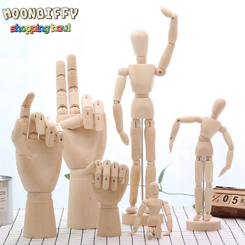 Wooden Hand Model Hand Figurines Rotatable Joint Drawing Sketch Mannequin Miniatures Office Home Desktop Room Decoration
