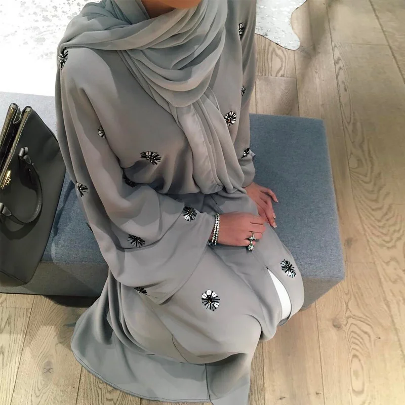 Dubai Embroidered Nail Bead Abaya Muslim Caidigan Kaftan Islam Fashion Ramadan Dress Caftan Turkey Abayas For Women Dresses Robe