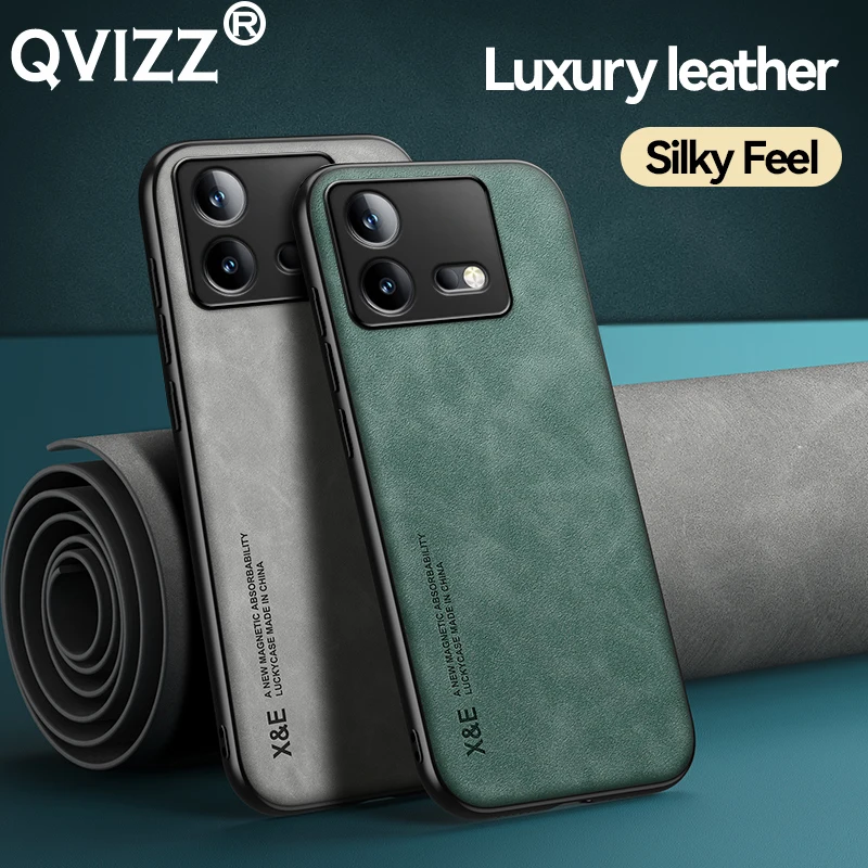 

Luxury Leather Case for vivo iQOO Neo8 Pro Car Magnetic Holder Armor Shockproof Soft Edges Hard Back Phone Cover vivoiQOONeo8Pro