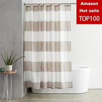 double stripe fashion 180x180 polyester fabric shower curtain mildew resistant soft bath waterproof fresh bathroom set curtains