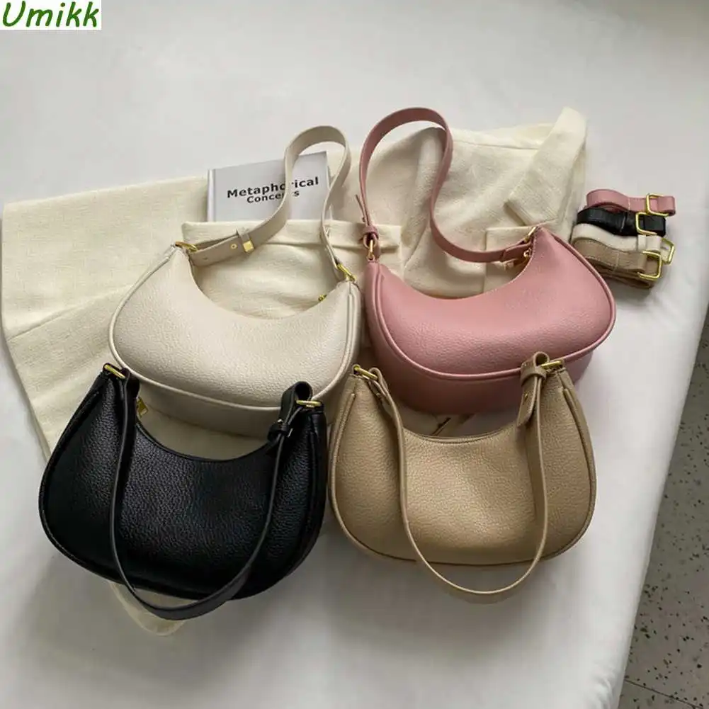 

Women PU Leather Shoulder Bag Solid Color Half Crescent Handbags Designer Luxury Underarm Bag Girl Purse Female Clutch Totes Bag