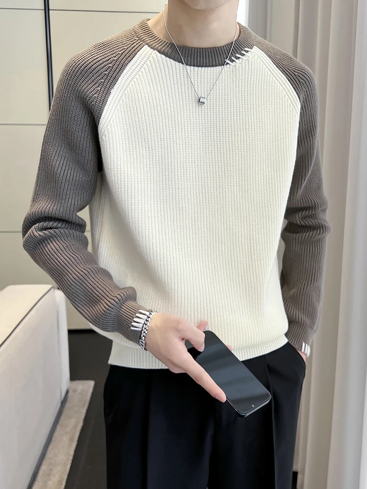 Высококачественный мужской свитер осень-зима 2024 новый контрастный цвет модный
