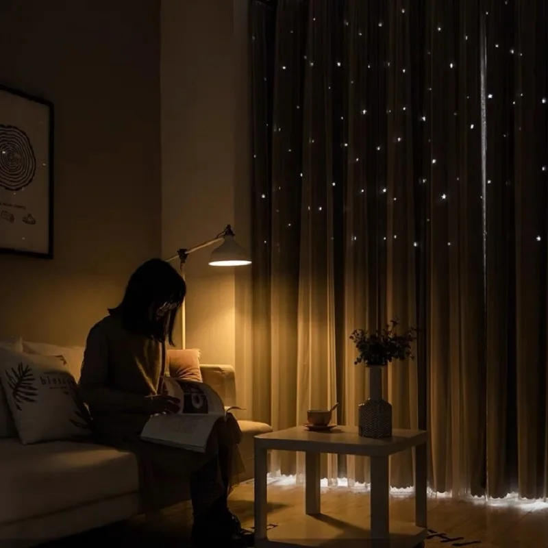 Полая звезда двухслойная затеняющая занавеска с полым бантом для спальни