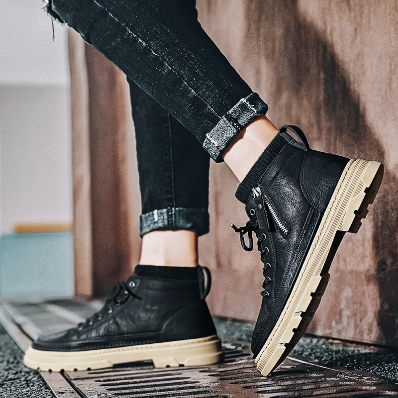 Стеганые сапоги Мужская зимняя обувь кожаные ботинки для мужчин рабочие меховые