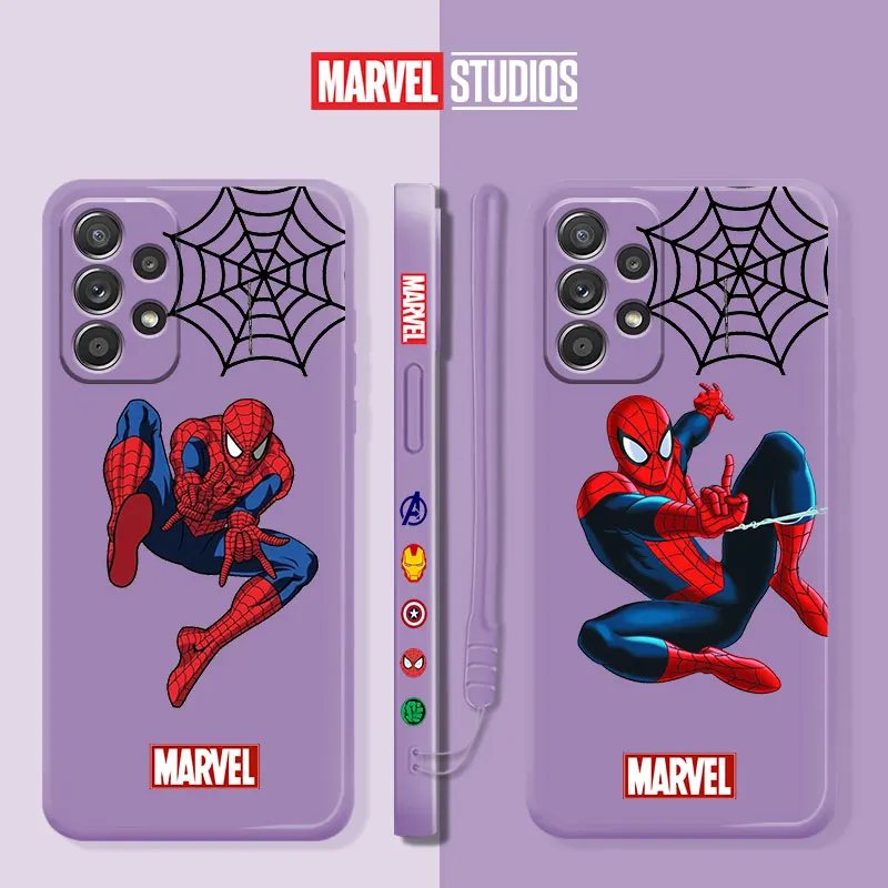 

Liquid Silica Gel Case For Samsung Galaxy A72 A71 A51 A53 A52s 5G A50s A21s A12 A10 A11 A03 Phone Cover Spiderman Marvel Cool