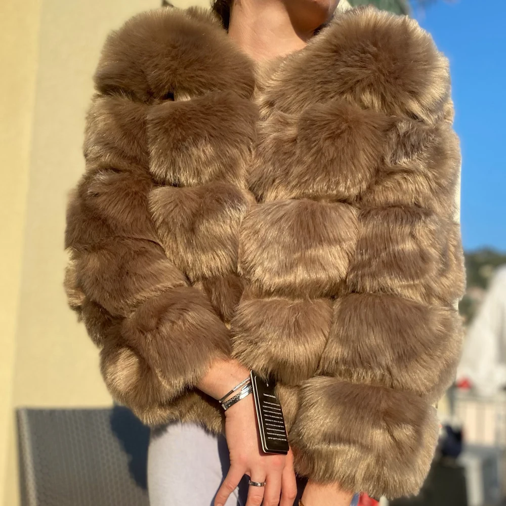 Savabien Winter New Fashion Women Faux Fur Coat Female Black Elegant Fluffy Thick Warm Artificial Fox Fur Jacket Outerwear