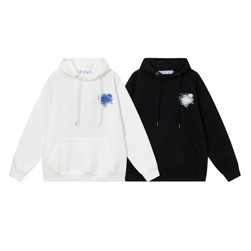 

High quality 2024 fashion OFF WHITE 1:1 fall and winter new OW graffiti wool arrow pattern pullover hooded sweatshirt