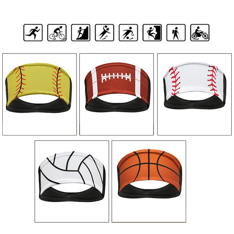 1/3/5/11Pcs Fashion Ball Pattern Sports Sweatband Breathable Absorbent Yoga Hair Head Band Women Men Running Sweatband Headwear