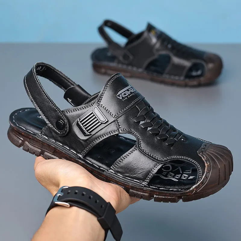 Мужские летние шлепанцы из воловьей кожи латекса на мягкой подошве