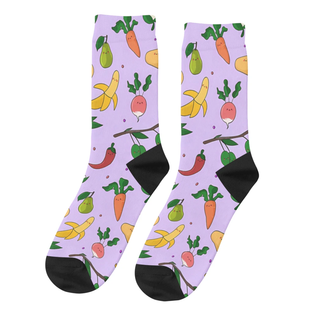 

Vintage Cute Vegetables and Fruits Men's Socks Vegetables Food Unisex Harajuku Seamless Printed Funny Crew Sock Gift