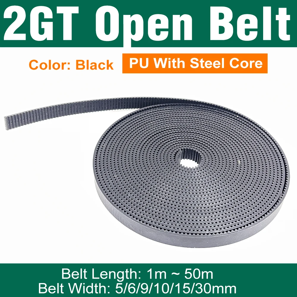 

Открытый ремень ГРМ 2GT полиуретан черный 5/6/9/10/15/30 мм 2 метра