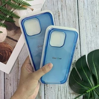 1 pc blue hard acrylic phone case border type transparent shell ultra thin pc anti drop protective cover for iphone 13 pro max
