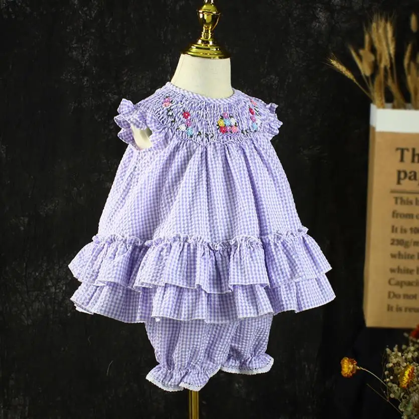 

Baby Girl Smocking Frocks Children Boutique Embroidery Wood Ear Cotton Clothes Spanish Vintage Lolita Dresses For Girl Eid A1282