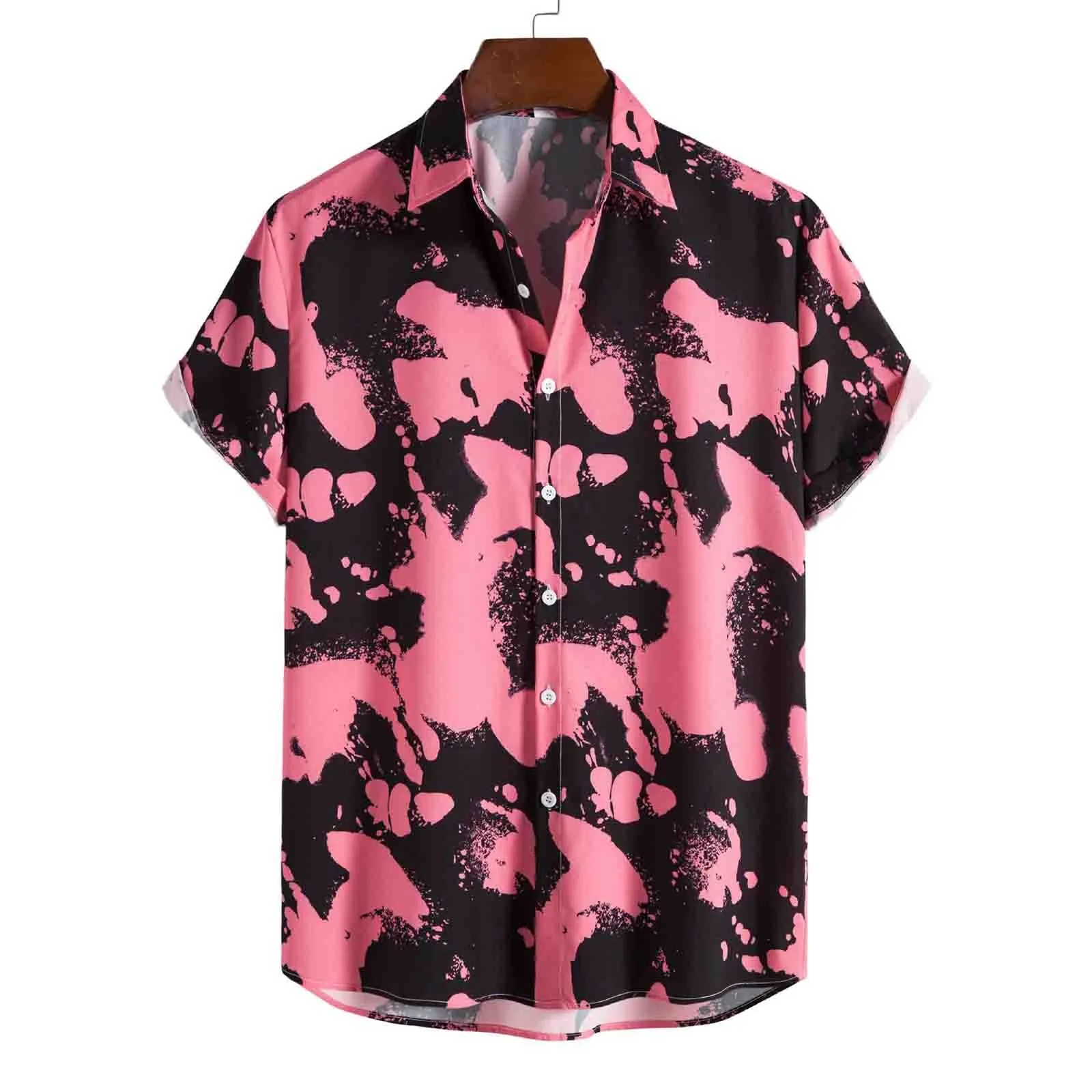 

Футболка мужская с отложным воротником, милая однобортная рубашка с принтом, сорочка с короткими рукавами, Повседневная футболка для отпуска, фиолетовая, на весну и лето