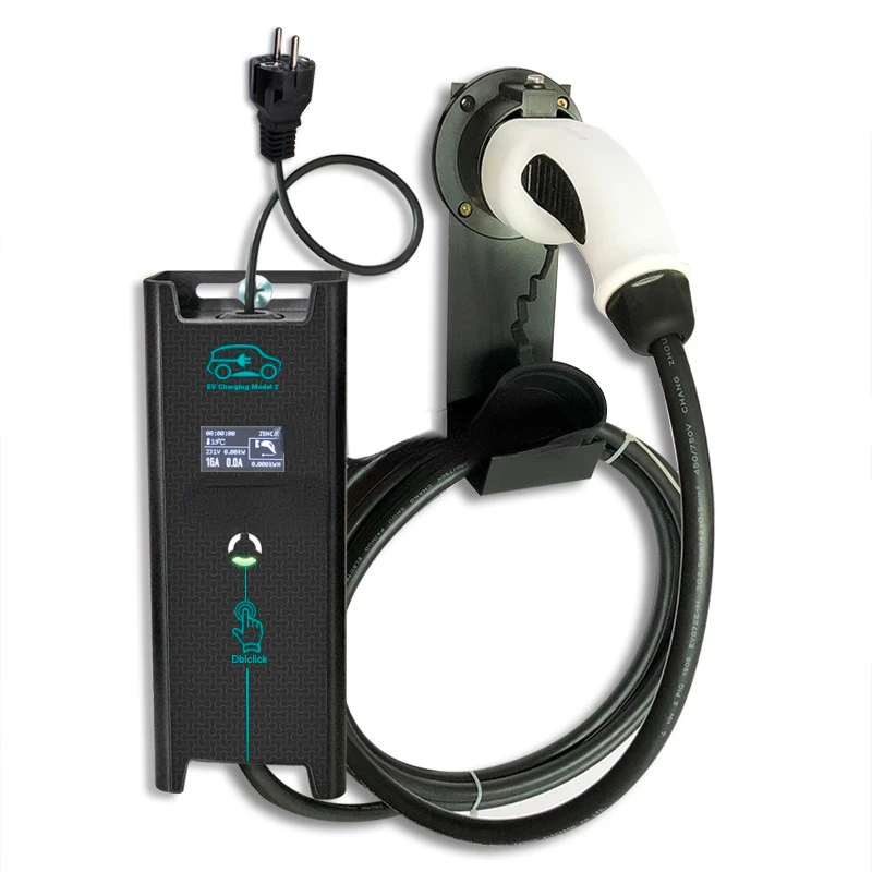 

10A 12A 16A 3.3kw ev car charger type 2 evse controller with plug metal holder