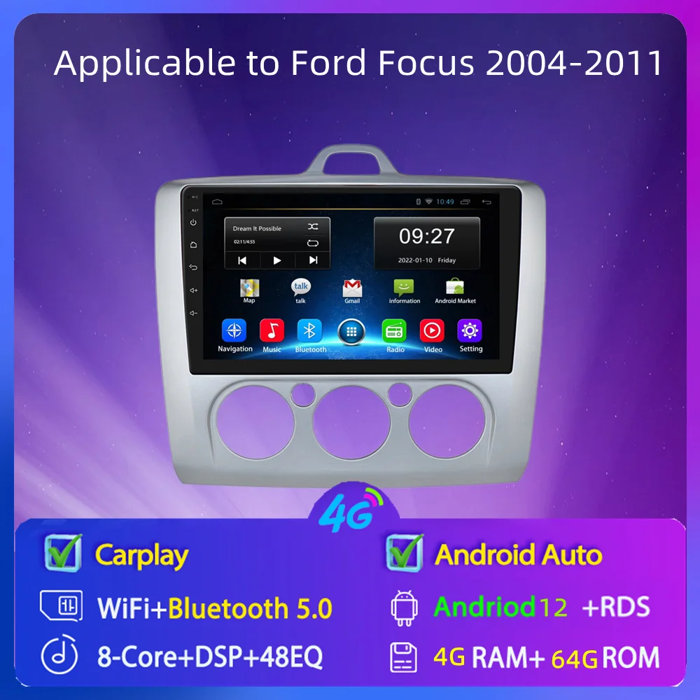 

Ling Jiarui 9-inch 4G+WiFi car radio Ford Focus Exi MT AT 2004-2011 multimedia player Android 12 GPS navigation head unit 2din